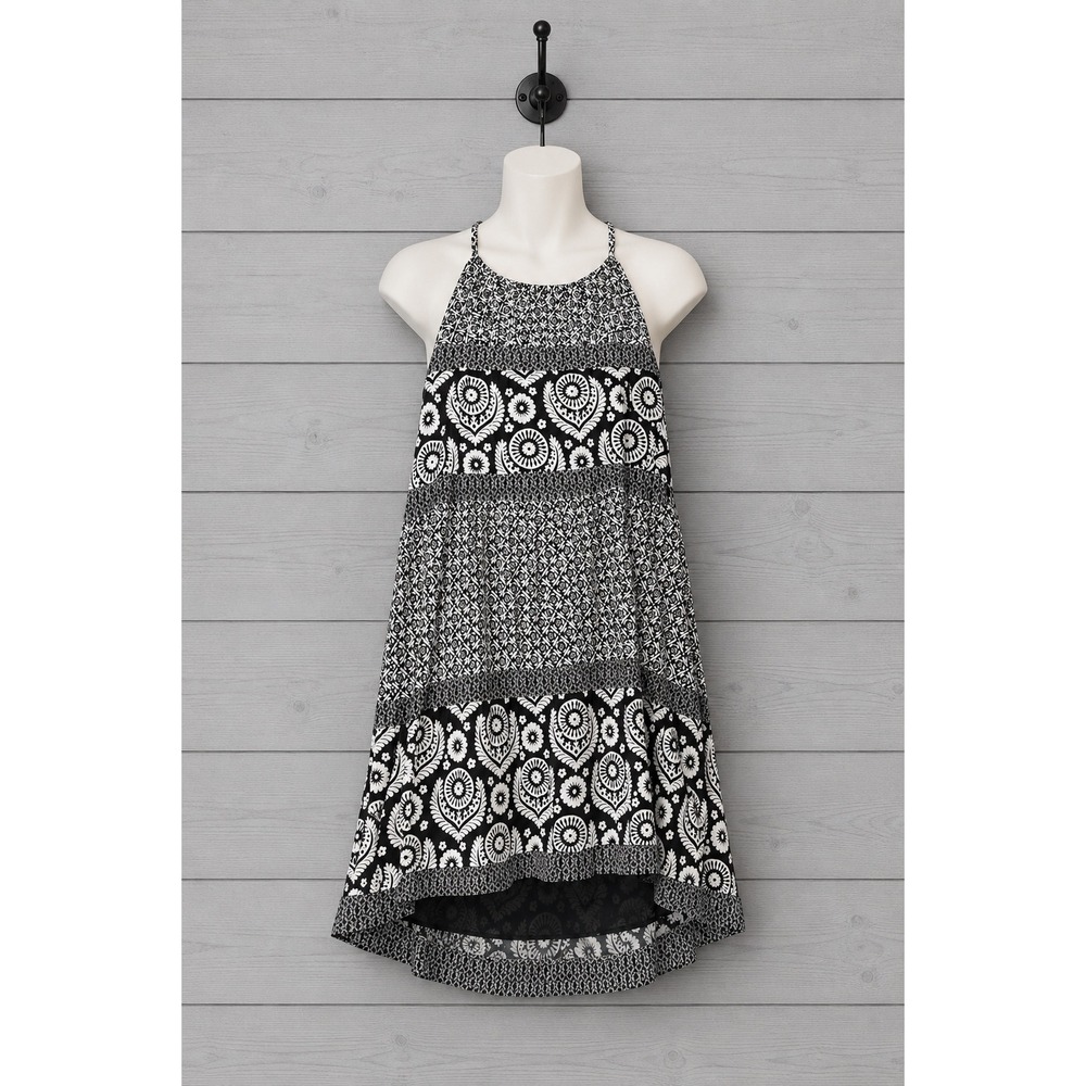 Michael Kors Halter Dress XL Black White Medallion High Low Smocked